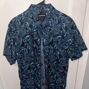 Bonobos Blue Floral Casual Button Down Short Sleeve Shirt - Men's Large Slim Fit